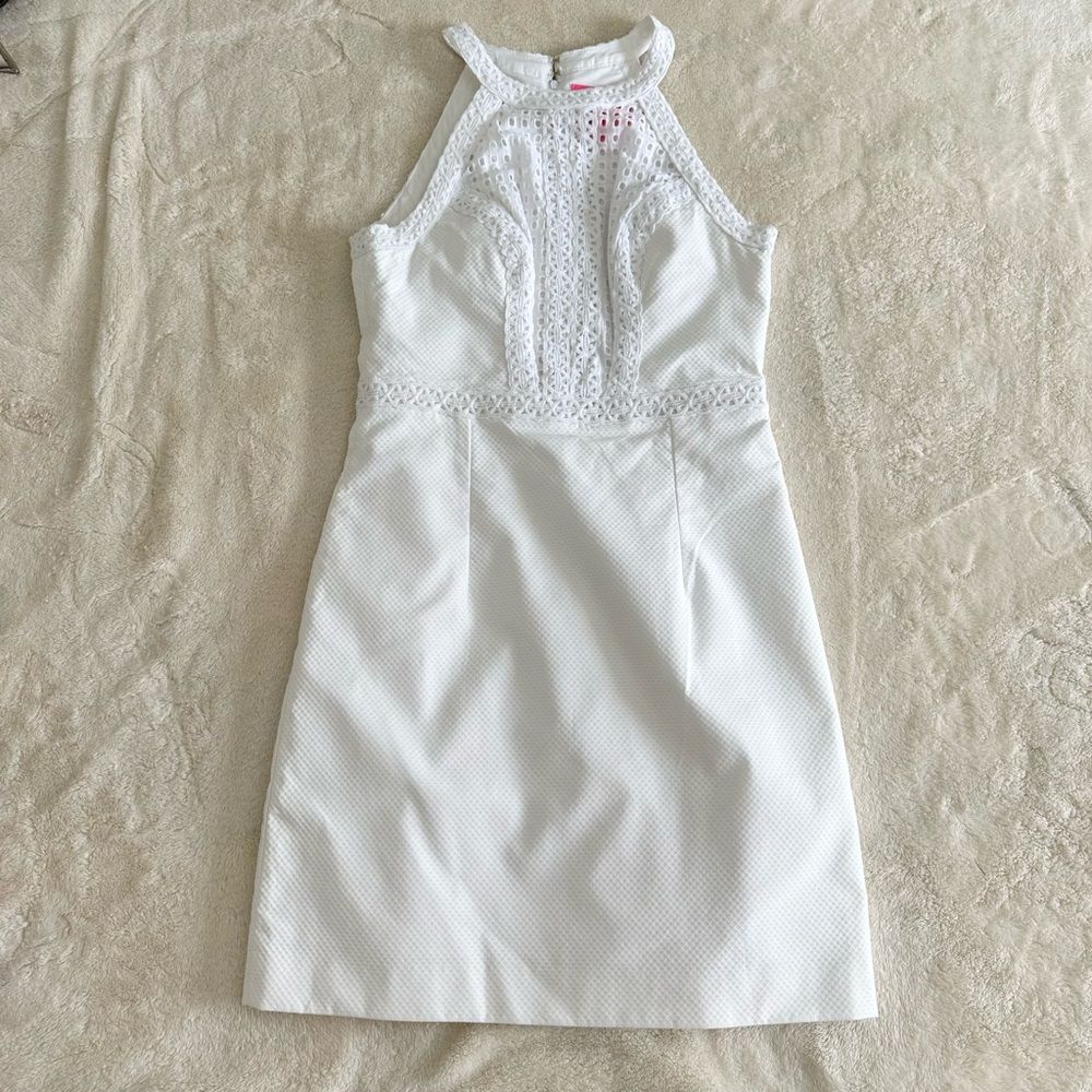 Lilly Pulitzer Dress Size 2 White Charlize Stretch Shift Halter Dress Resortwear